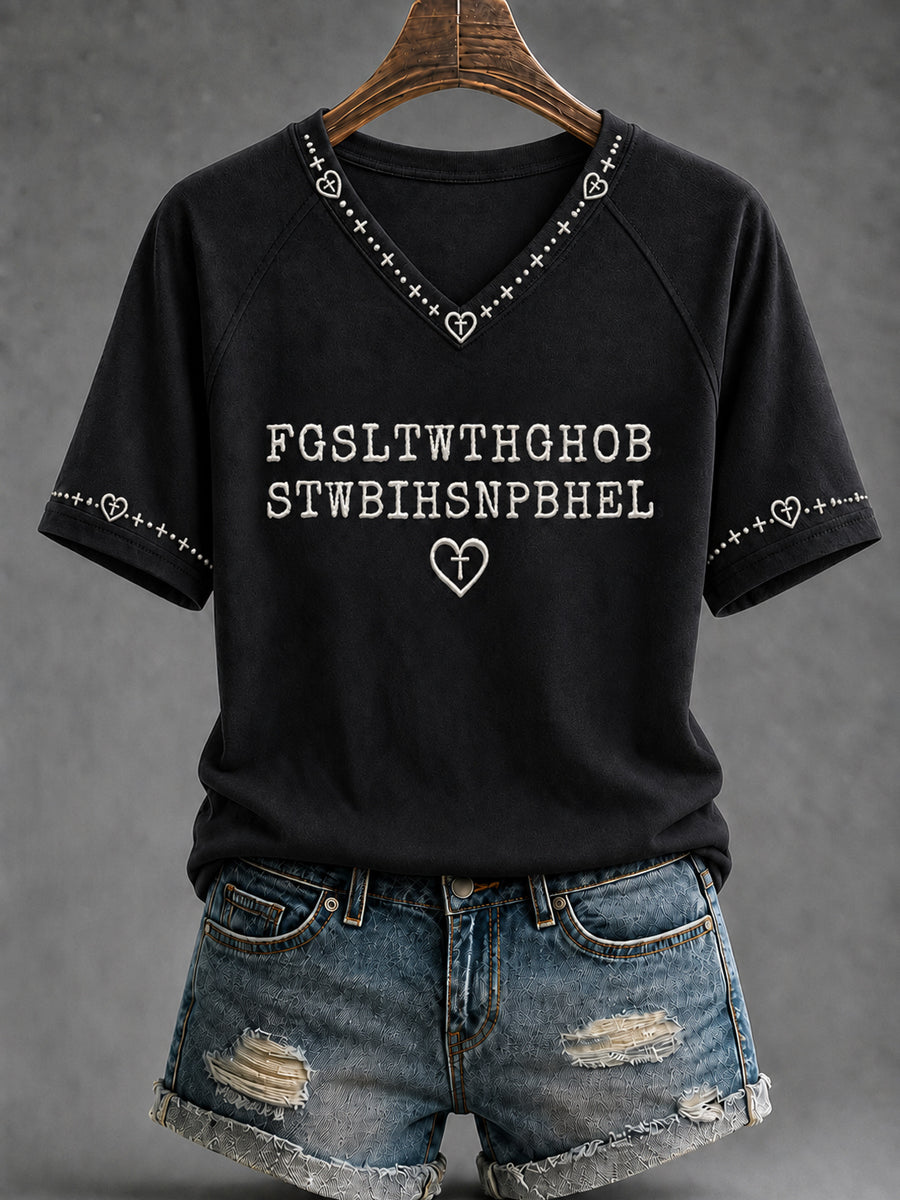 Women's Christian John 3:16 For God So Loved The World Cross Short Sleeve V-neck T-shirt