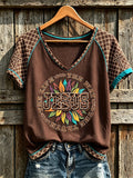 Women's retro western style faith slogan pattern printed casual short-sleeve T-shirt