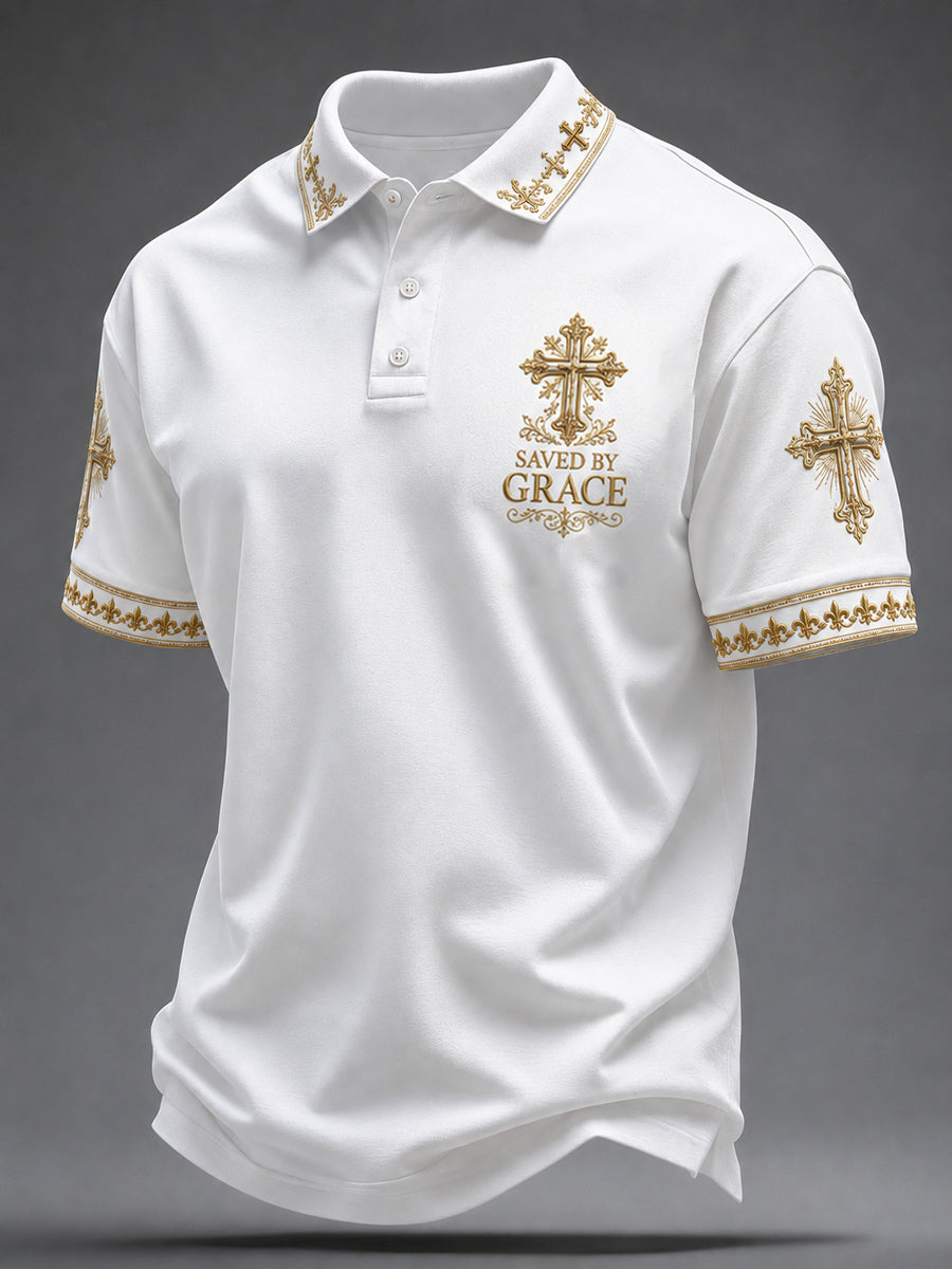 Men's 'Saved By Grace' Print Casual Top