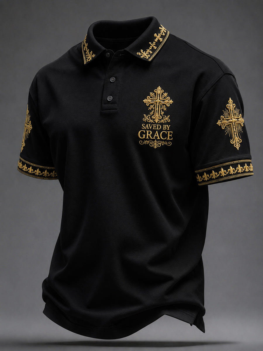 Men's 'Saved By Grace' Print Casual Top