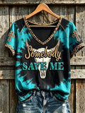 Women's retro western style faith slogan pattern printed casual short-sleeve T-shirt