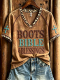 Women's Boots Bible Blessings Turquoise Cross Leopard Print short-sleeved T-shirt