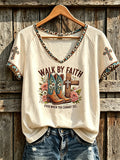Women's retro western style faith slogan pattern printed casual short-sleeve T-shirt