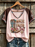 Women's retro western style faith slogan pattern printed casual short-sleeve T-shirt