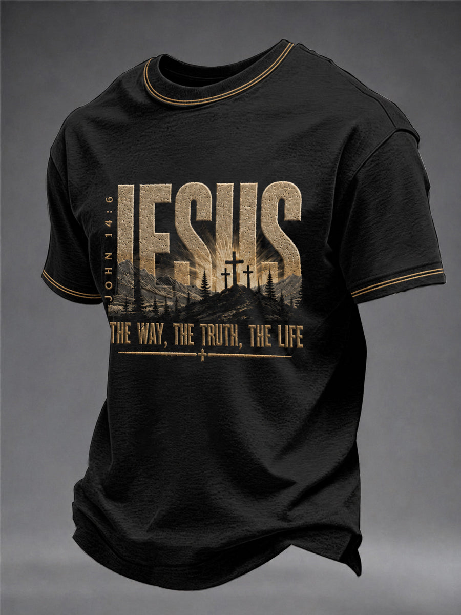 Men's Christian John 14:6 Jesus The Way The Truth The Life Cross Short Sleeve T-shirt