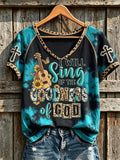 Women's retro western style faith slogan pattern printed casual short-sleeve T-shirt