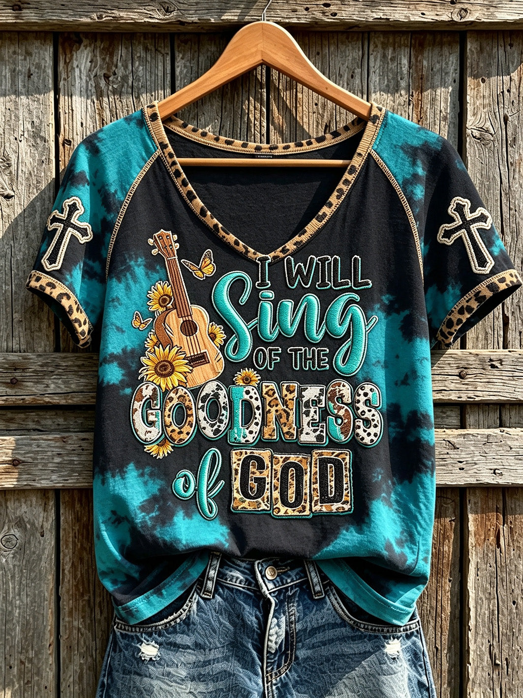 Women's retro western style faith slogan pattern printed casual short-sleeve T-shirt