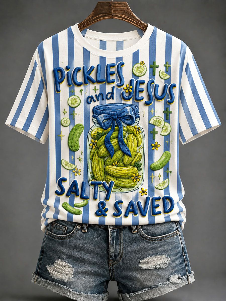 Women's "Pickles and Jesus: Salty & Saved" Casual T-Shirt
