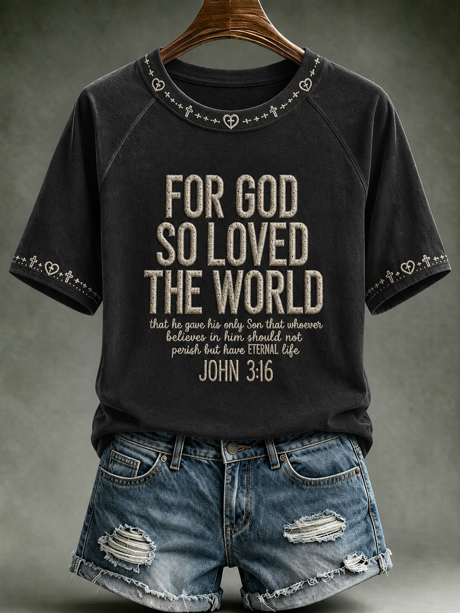 Women's Christian John 3:16 For God So Loved The World Cross Short Sleeve T-shirt