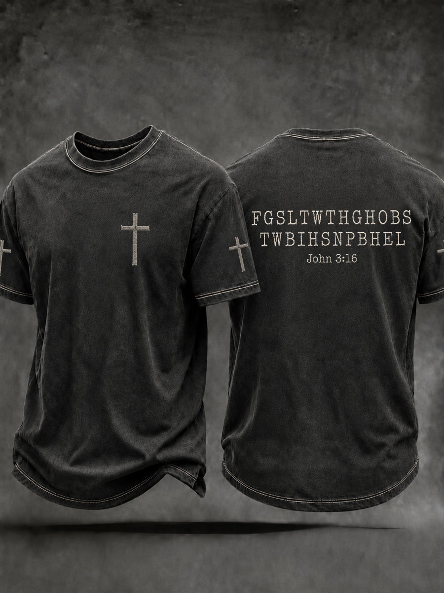 Men's Christian John 3:16 For God So Loved The World Cross Short Sleeve T-shirt