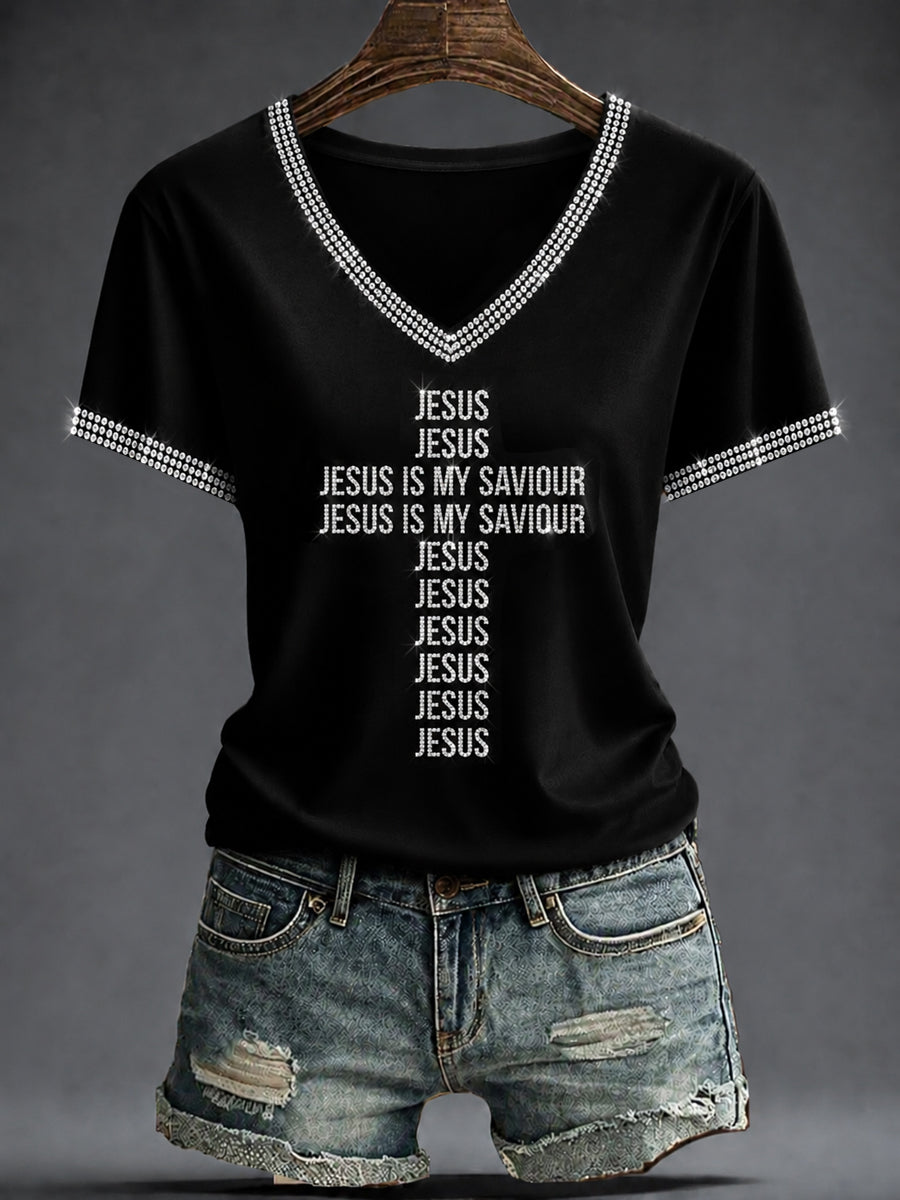 Women's Faith Printed V-neck T-shirt