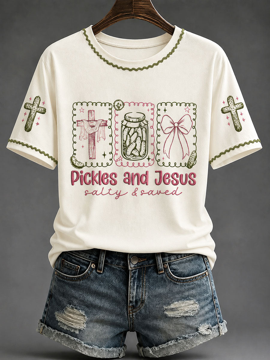 Women's "Pickles and Jesus: Salty & Saved" Casual T-Shirt