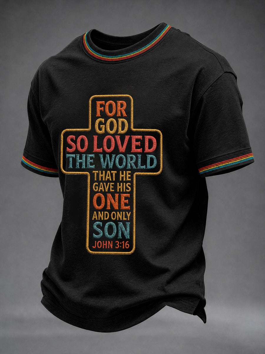 Men's Christian John 3:16 For God So Loved The World Cross Short Sleeve T-shirt