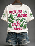 Women's "Pickles and Jesus: Salty & Saved" Casual T-Shirt