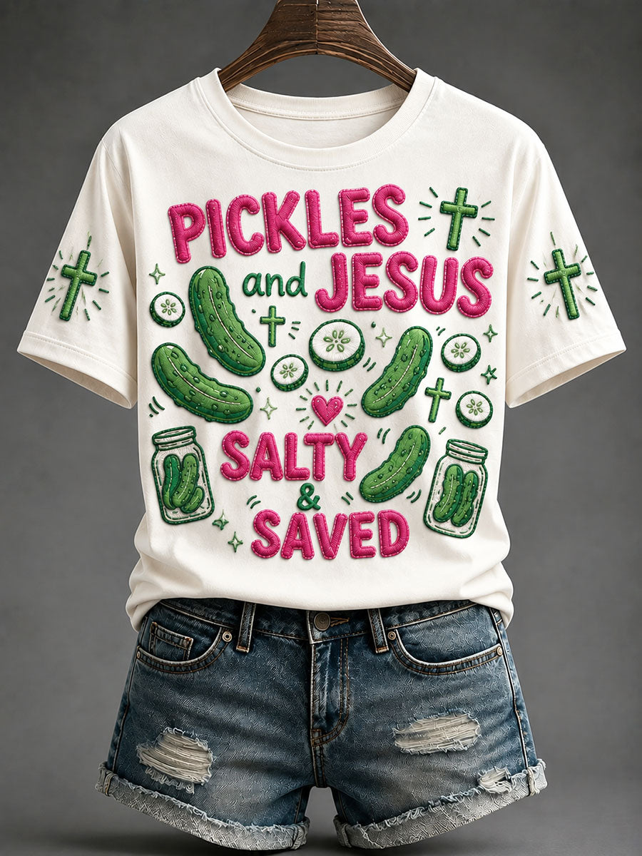 Women's "Pickles and Jesus: Salty & Saved" Casual T-Shirt