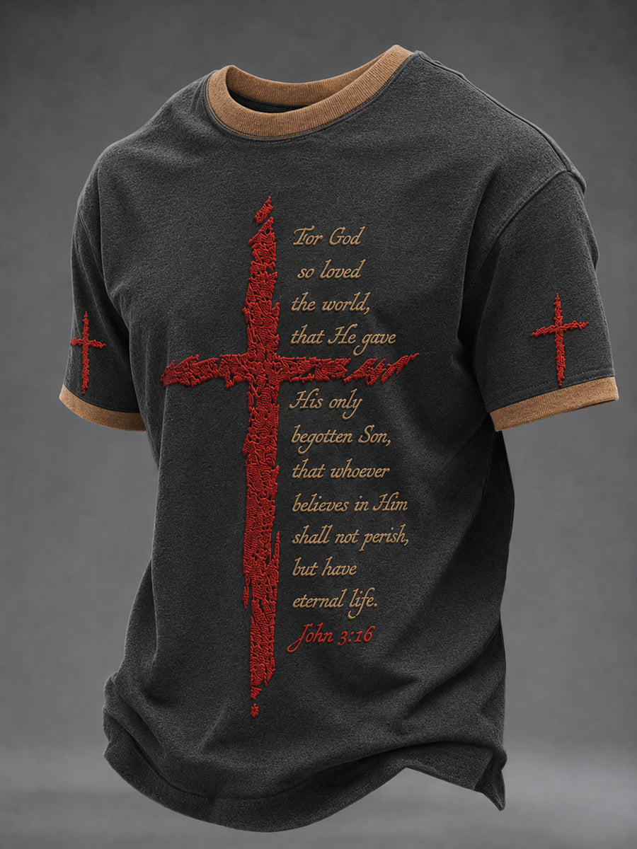 Men's Christian John 3:16 For God So Loved The World Cross Short Sleeve T-shirt
