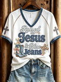 Women's Raised on Jesus & Blue Jeans Denim Art Print short-sleeved T-shirt