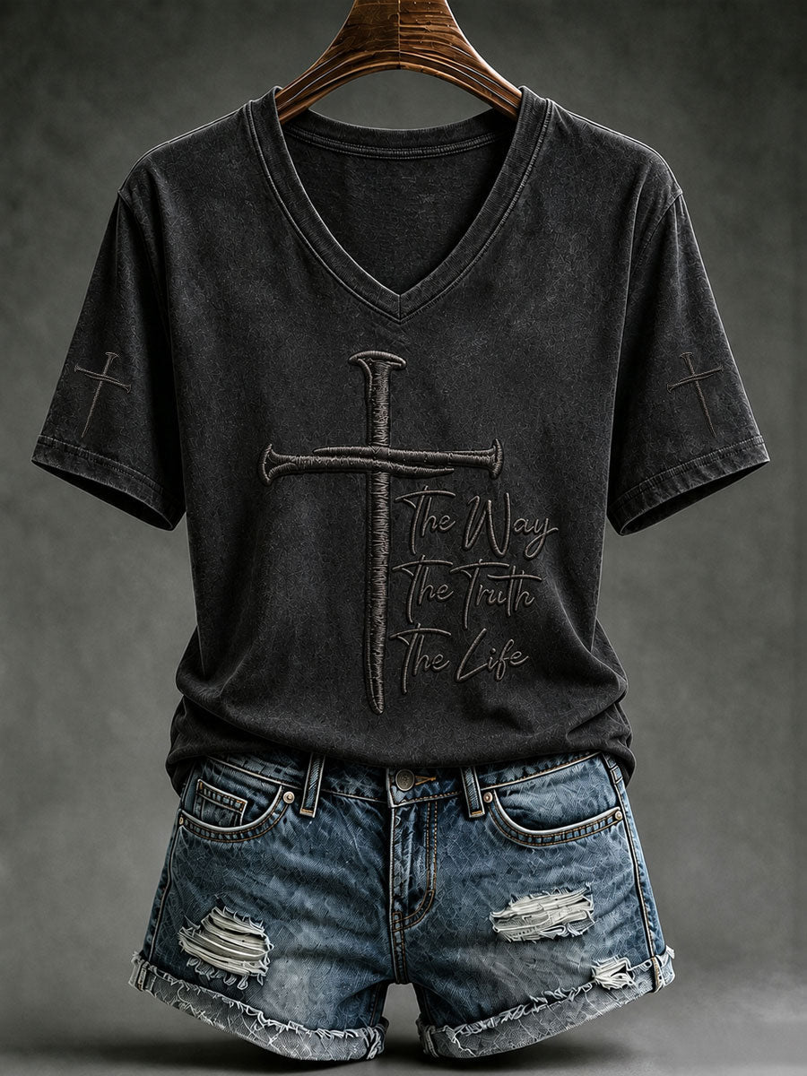 Women's Christian John 14:6 Jesus The Way The Truth The Life Cross Short Sleeve T-shirt