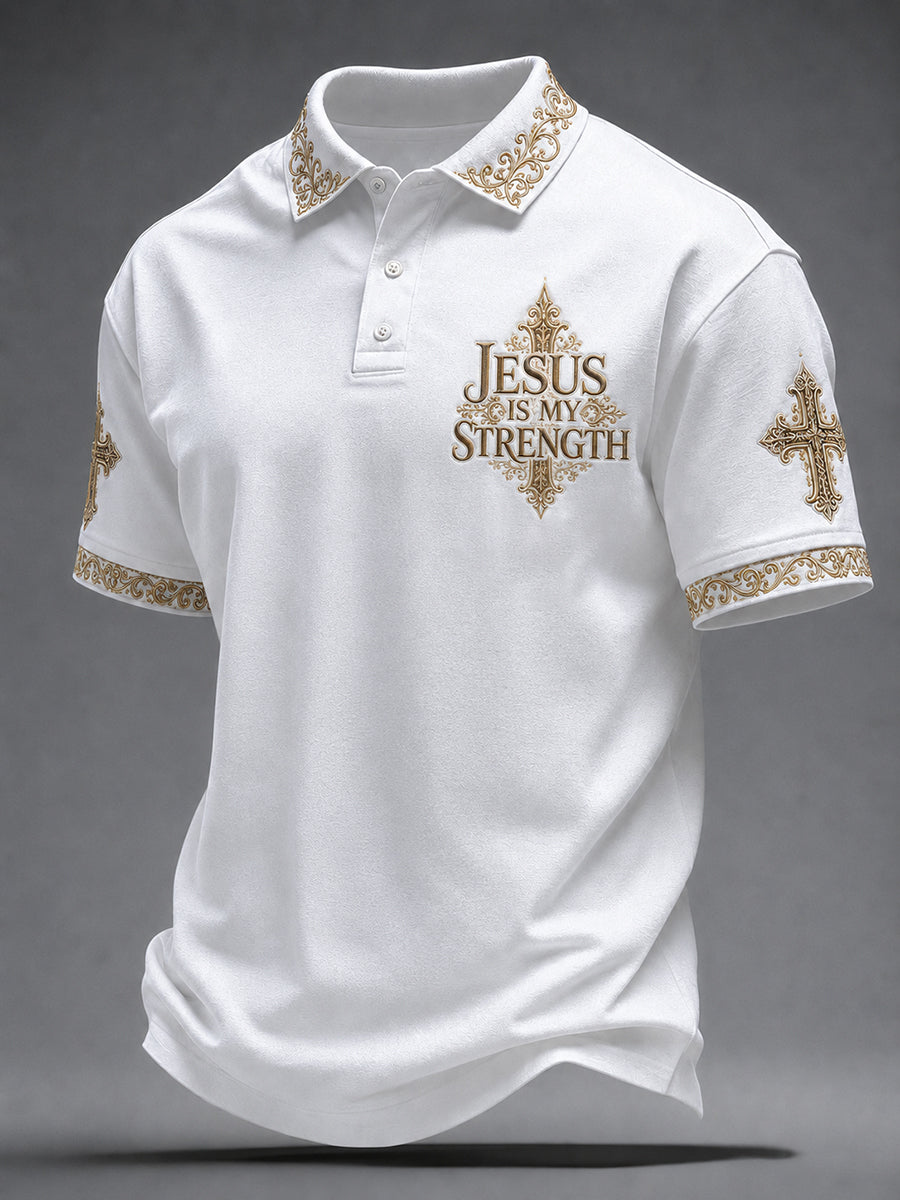 Men's 'Jesus Is My Strength' Printed Casual Top