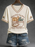 Women's Jesus 2 Fishes 5 Breads 5000 Chosen Against The Current Print Casual V-Neck Tee