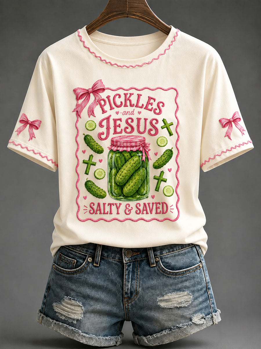 Women's "Pickles and Jesus: Salty & Saved" Casual T-Shirt