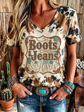 Women's Western Boots Jeans & Jesus Faith Cross Print Short-sleeved T-shirt