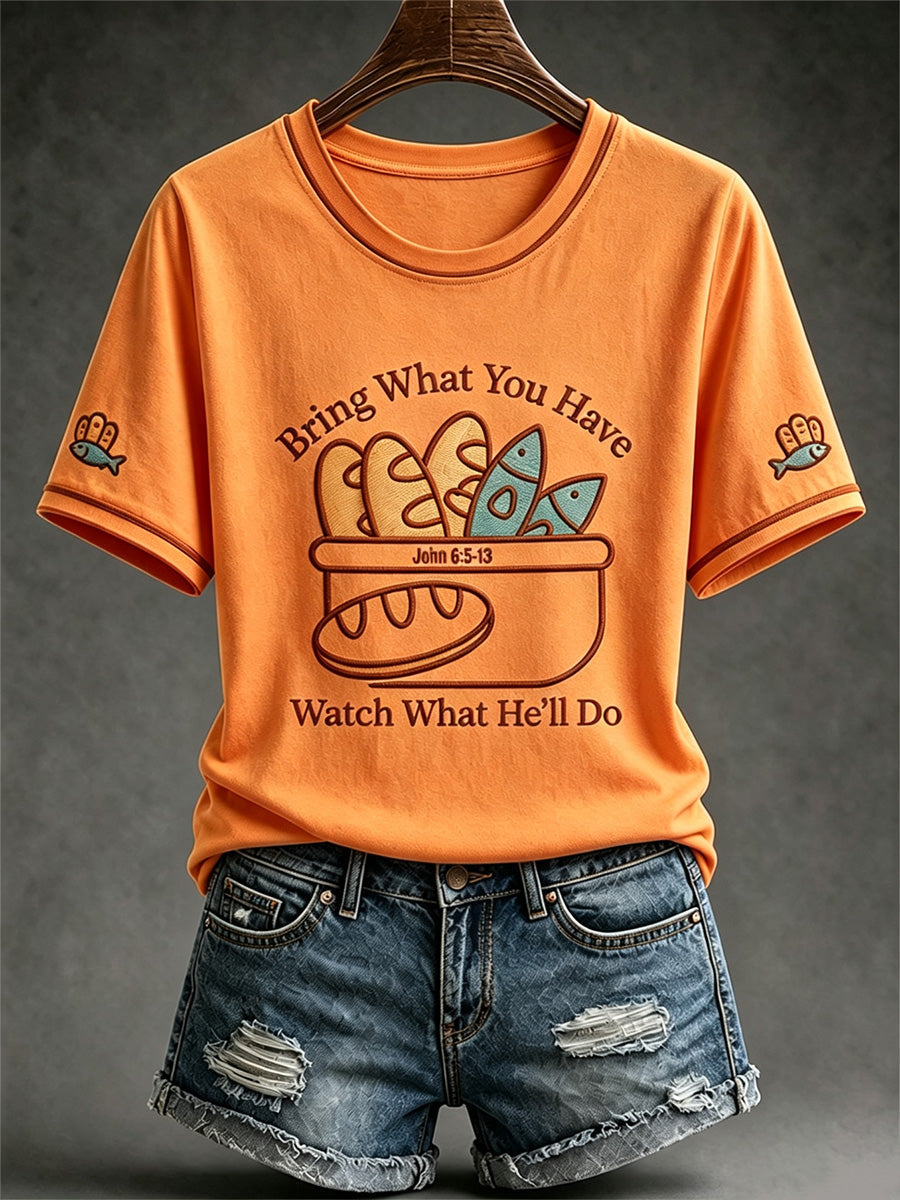 Women's Jesus 2 Fishes 5 Breads 5000 Chosen Against The Current Print Casual Tee