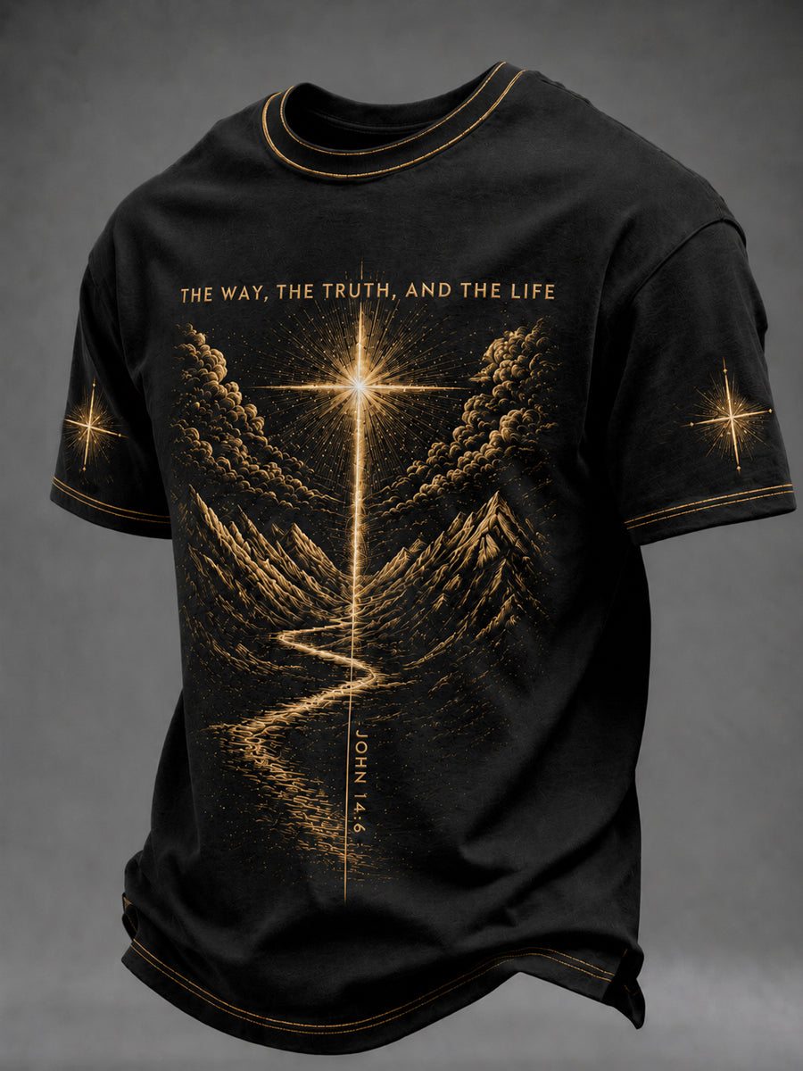 Men's Christian John 14:6 Jesus The Way The Truth The Life Cross Short Sleeve T-shirt