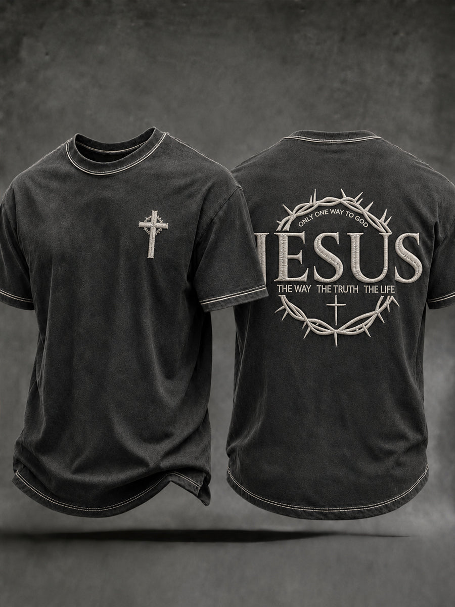 Men's Christian Jesus The Way The Truth The Life Cross Short Sleeve T-shirt