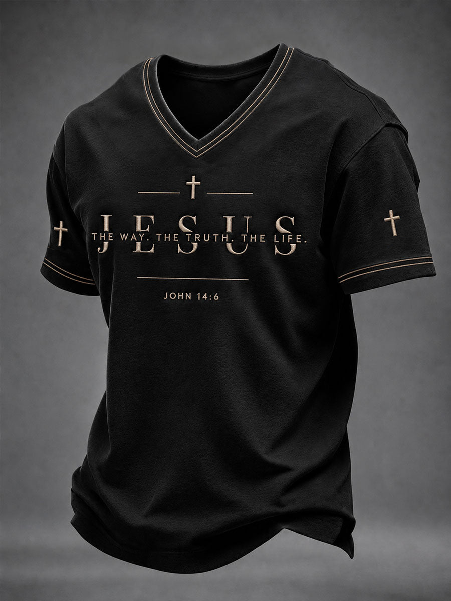 Men's Christian John 14:6 Jesus The Way The Truth The Life Cross Short Sleeve T-shirt
