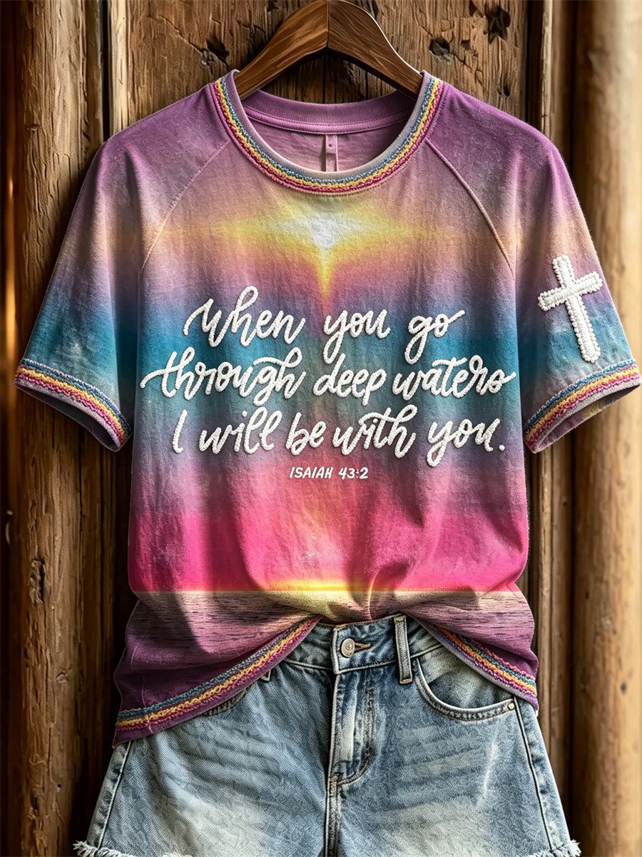 Women's When you go through deep waters I will be with you Seascape Gradient Print short-sleeved T-shirt