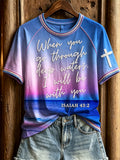 Women's When you go through deep waters I will be with you Seascape Gradient Print short-sleeved T-shirt