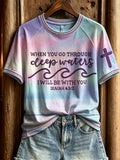 Women's When you go through deep waters I will be with you Seascape Gradient Print short-sleeved T-shirt