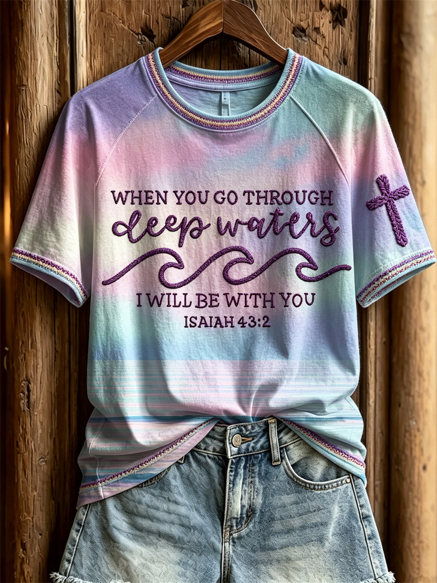Women's When you go through deep waters I will be with you Seascape Gradient Print short-sleeved T-shirt