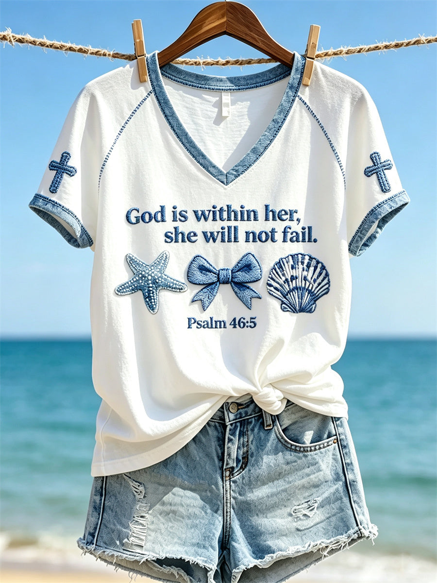 Women's God Is within Her She Will Not Fail Starfish & Seashell Print short-sleeved T-shirt