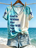 Women's God Is within Her She Will Not Fail Beach Sea Waves Print short-sleeved T-shirt