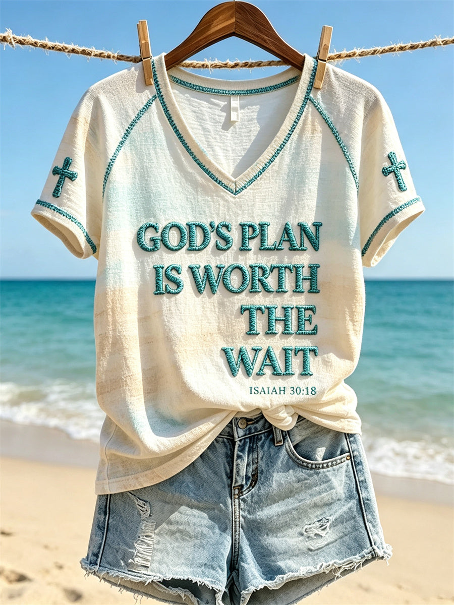 Women's God's Plain is Worth the Wait Beach Seascape Print short-sleeved T-shirt