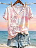 Women's Know God Know Peace Sunset Beach Seascape Print short-sleeved T-shirt