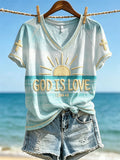 Women's God Is Love Sunrise Beach Seascape Print short-sleeved T-shirt