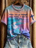 Women's When you go through deep waters I will be with you Seascape Gradient Print short-sleeved T-shirt