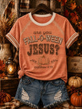 Women's Are You Fall-o-ween Jesus Printed Off-shoulder T-shirt