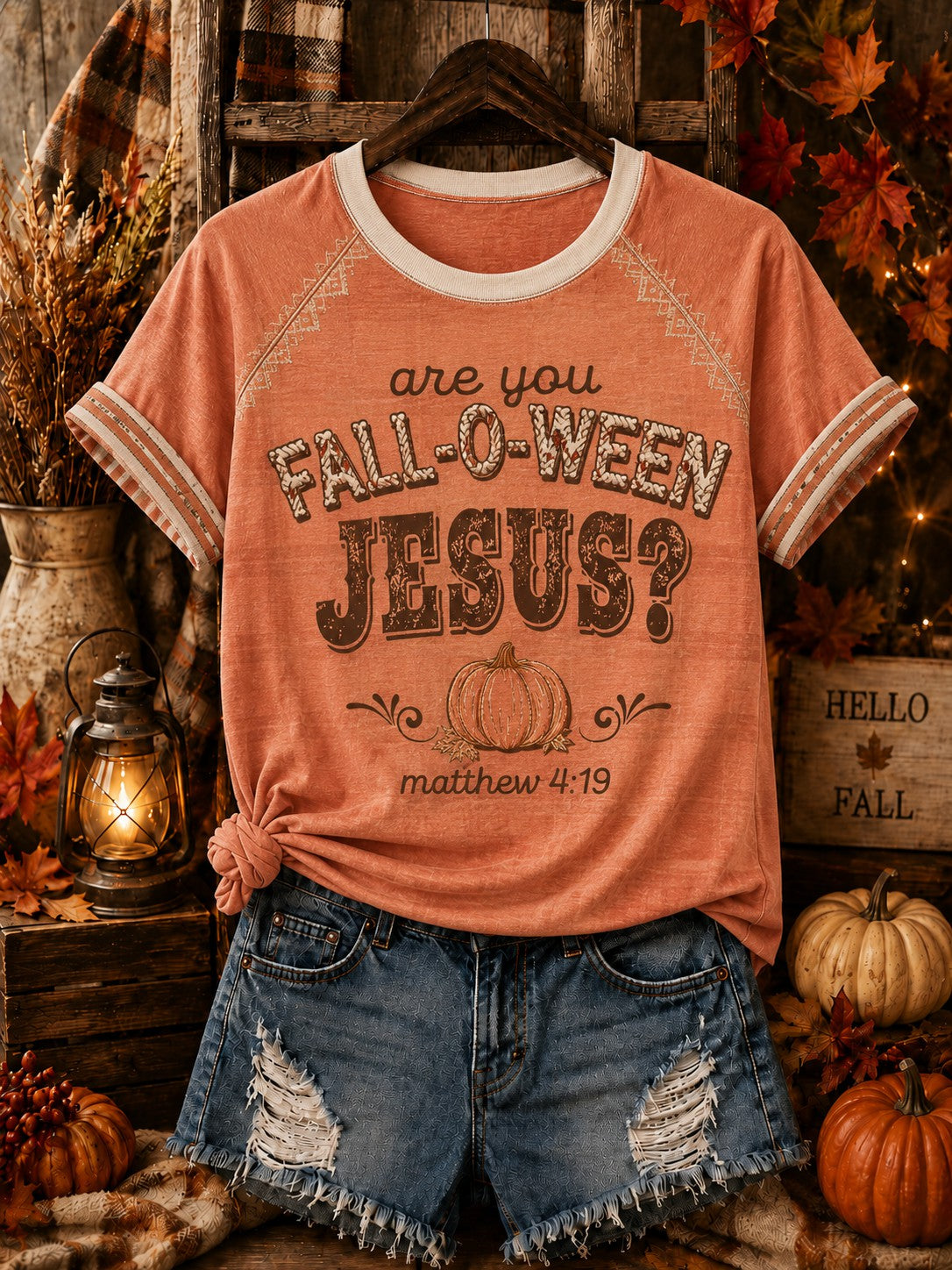 Women's Are You Fall-o-ween Jesus Printed Off-shoulder T-shirt