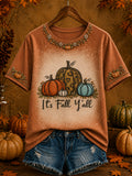 Women's Autumn It's Fall Y'ALL Printed Pumpkin Art Print Short Sleeve T-shirt