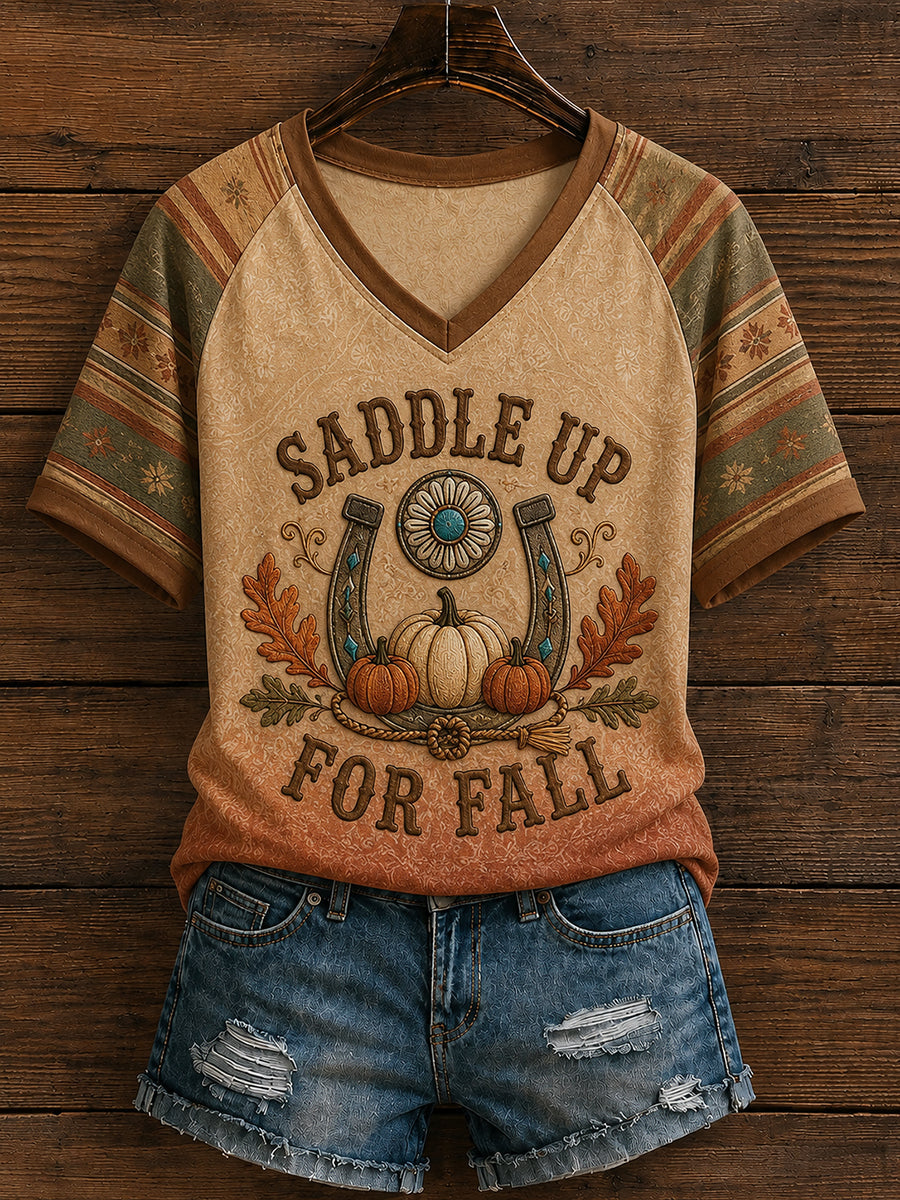 Women's Western Autumn Country Fall Graphic V-neck T-shirt