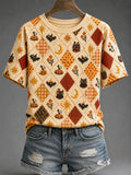 Women's Autumn Themed Playful Plaid Print T-shirt