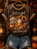 Women's Just A Girl Who Loves Fall Printed Off-shoulder T-shirt