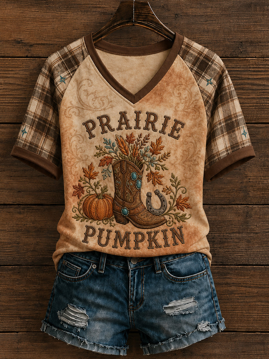 Women's Western Autumn Country Fall Graphic V-neck T-shirt
