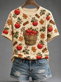 Women's Autumn Theme Apple Harvest Print T-shirt
