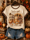 Women's Just A Girl Who Loves Fall Printed Off-shoulder T-shirt
