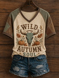 Women's Western Autumn Country Fall Graphic V-neck T-shirt